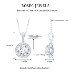 Certified 8 MM Round Cubic Zirconia Halo Necklace with Chain