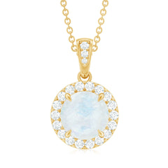 Minimal Round Moonstone Halo Pendant with Diamond