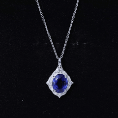 Lab Grown Blue Sapphire and Diamond Vintage Necklace