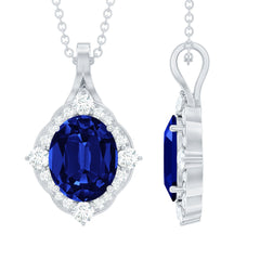 Lab Grown Blue Sapphire and Diamond Vintage Necklace