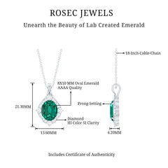 Vintage Style Oval Halo Pendant with Created Emerald and Diamond