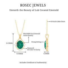Vintage Style Oval Halo Pendant with Created Emerald and Diamond