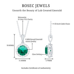 Round Cut Lab Grown Emerald Necklace With Moissanite Halo