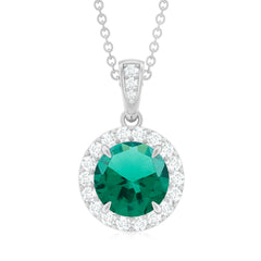 Round Cut Lab Grown Emerald Necklace With Moissanite Halo