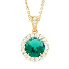 Round Cut Lab Grown Emerald Necklace With Moissanite Halo