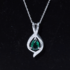 Pear Cut Created Emerald Teardrop Pendant with Moissanite
