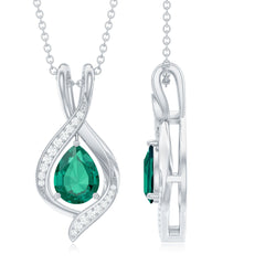 Pear Cut Created Emerald Teardrop Pendant with Moissanite