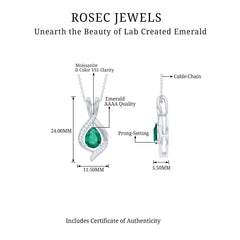 Pear Cut Created Emerald Teardrop Pendant with Moissanite