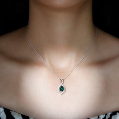 Pear Cut Created Emerald Teardrop Pendant with Moissanite