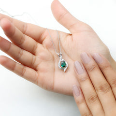Pear Cut Created Emerald Teardrop Pendant with Moissanite