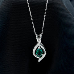 Pear Cut Created Emerald Teardrop Pendant with Moissanite