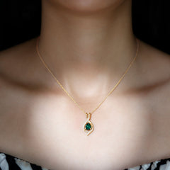 Pear Cut Created Emerald Teardrop Pendant with Moissanite