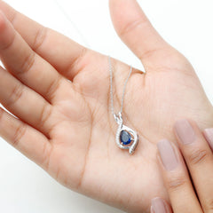Certified Lab Created Blue Sapphire Teardrop Necklace with Moissanite
