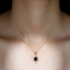 Certified Lab Created Blue Sapphire Teardrop Necklace with Moissanite