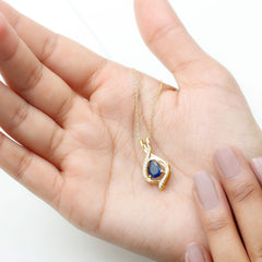 Certified Lab Created Blue Sapphire Teardrop Necklace with Moissanite