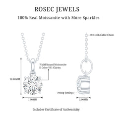 1 Carat Round Moissanite Solitaire Pendant Necklace in Prong Setting
