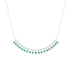 Certified 2.85 Carat Lab Grown Emerald Curved Bar Necklace