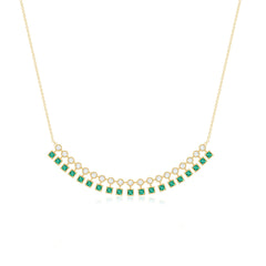 Certified 2.85 Carat Lab Grown Emerald Curved Bar Necklace