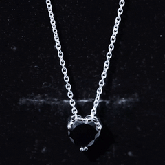 8MM Heart Shape Black Spinel Solitaire Necklace in Double Prong Setting