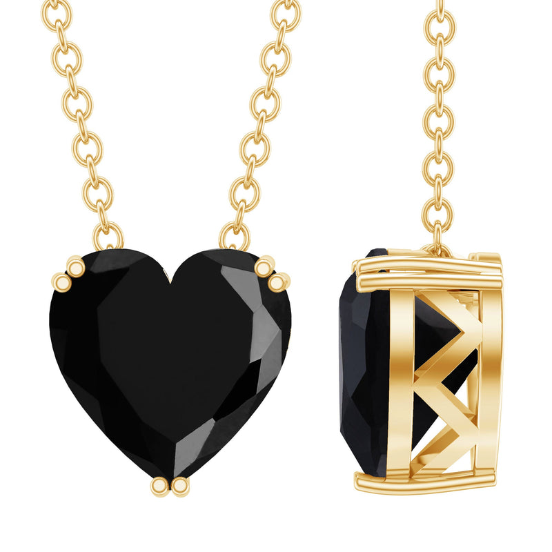8MM Heart Shape Black Spinel Solitaire Necklace in Double Prong Setting