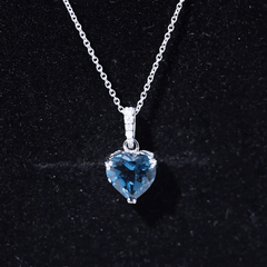 Certified London Blue Topaz 8MM Heart Necklace with Diamond