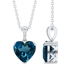 Certified London Blue Topaz 8MM Heart Necklace with Diamond
