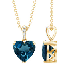 Certified London Blue Topaz 8MM Heart Necklace with Diamond