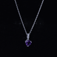 Certified Solitaire Amethyst Heart Necklace with Diamond