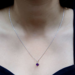 Certified Solitaire Amethyst Heart Necklace with Diamond