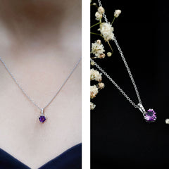Certified Solitaire Amethyst Heart Necklace with Diamond