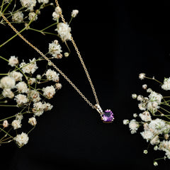 Certified Solitaire Amethyst Heart Necklace with Diamond
