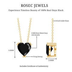 Heart Shape 2 Carat Black Onyx Solitaire Necklace