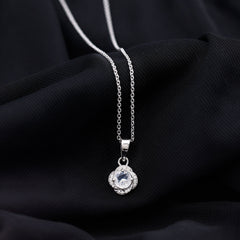 Moonstone and Diamond Flower Pendant Necklace