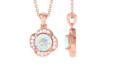 0.8 Carat Round Shape Ethiopian Opal and Diamond Flower Necklace