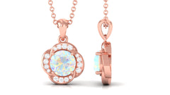 0.8 Carat Round Shape Ethiopian Opal and Diamond Flower Necklace