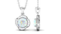 0.8 Carat Round Shape Ethiopian Opal and Diamond Flower Necklace