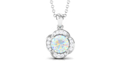 0.8 Carat Round Shape Ethiopian Opal and Diamond Flower Necklace