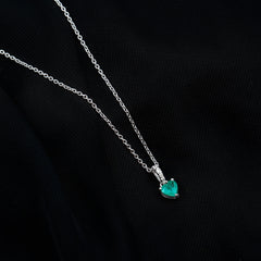 Heart Shape Emerald Promise Necklace with Diamond Accent Bail