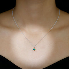 Heart Shape Emerald Promise Necklace with Diamond Accent Bail