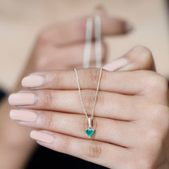 Heart Shape Emerald Promise Necklace with Diamond Accent Bail