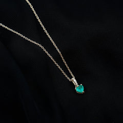 Heart Shape Emerald Promise Necklace with Diamond Accent Bail