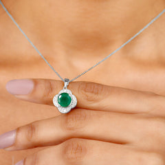 2 CT Lab Grown Emerald and Diamond Flower Necklace