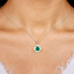 2 CT Lab Grown Emerald and Diamond Flower Necklace