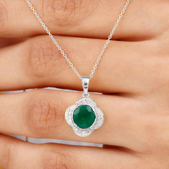 2 CT Lab Grown Emerald and Diamond Flower Necklace