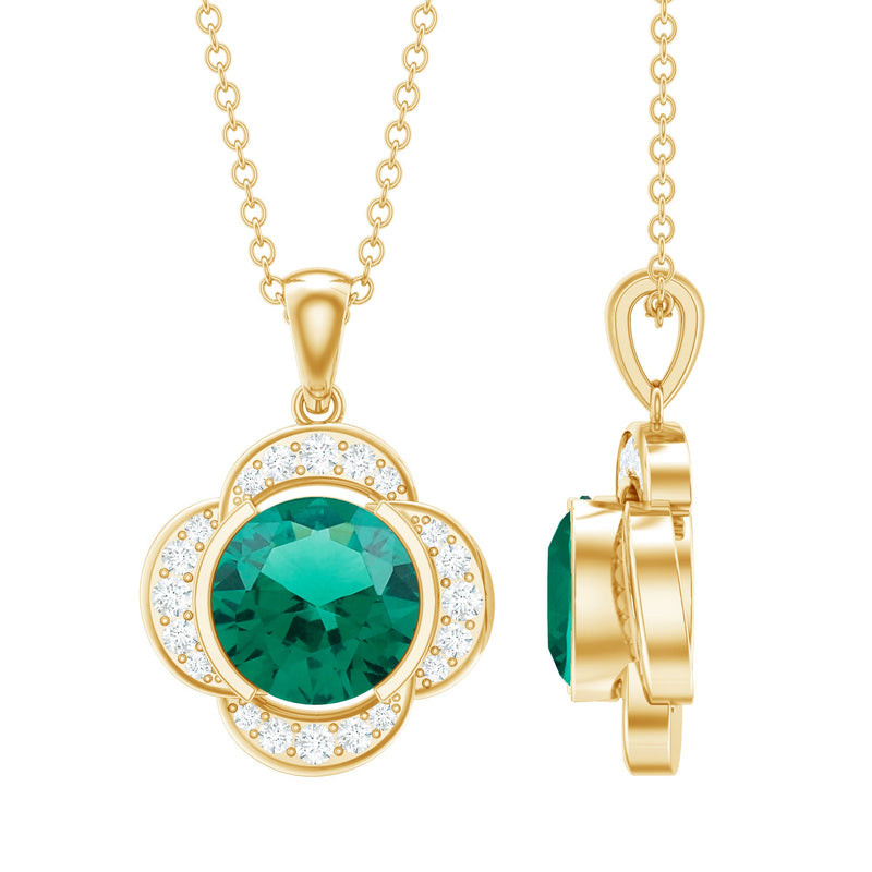 2 CT Lab Grown Emerald and Diamond Flower Necklace