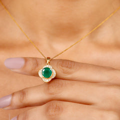 2 CT Lab Grown Emerald and Diamond Flower Necklace