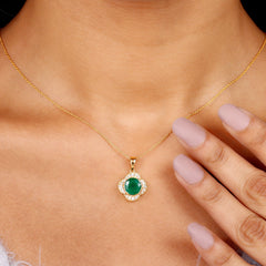 2 CT Lab Grown Emerald and Diamond Flower Necklace