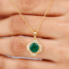 2 CT Lab Grown Emerald and Diamond Flower Necklace