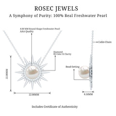 Natural Freshwater Pearl and Diamond Sunburst Pendant Necklace