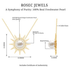 Natural Freshwater Pearl and Diamond Sunburst Pendant Necklace